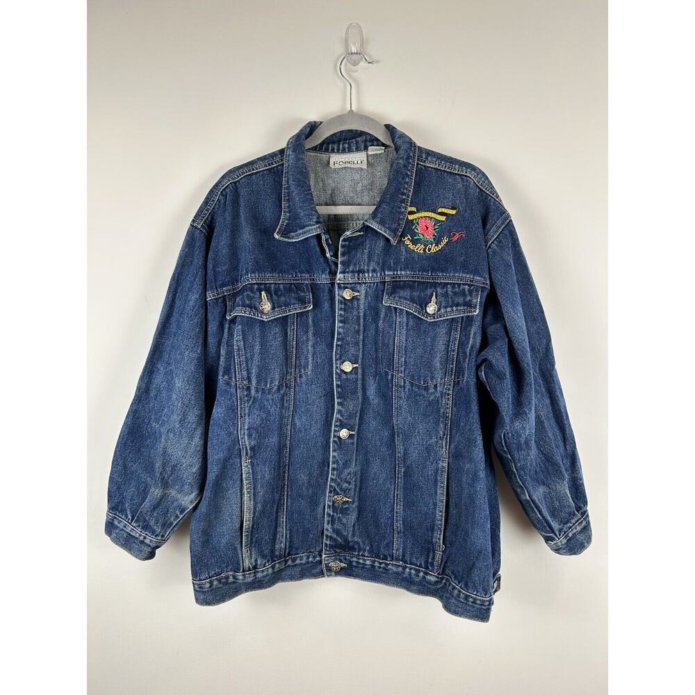 Vintage‎ 90s Y2K Forelli Rose Denim Trucker Jacket Women’s Sz 20 Oversized XL